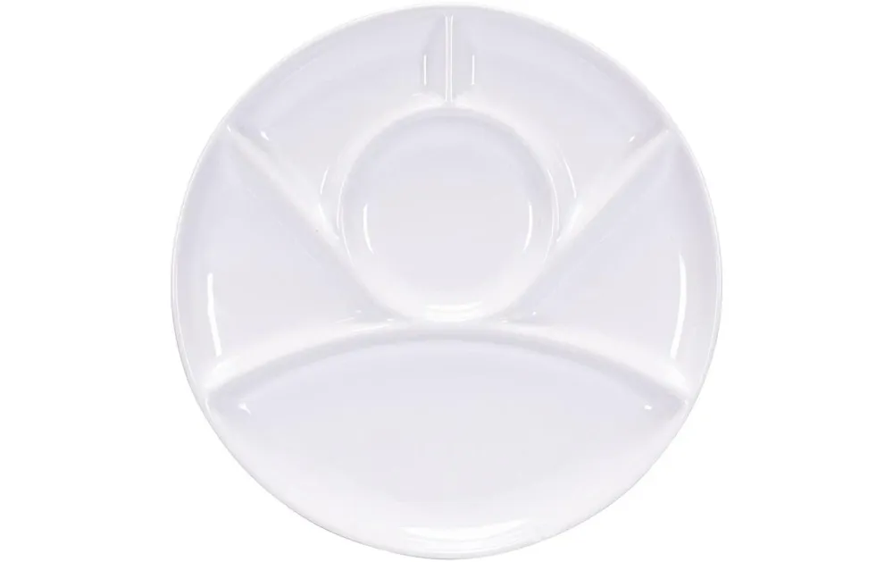 Kadastar Piatto per fonduta di carne – Ø 26,0 cm, ceramica, bianco, 6 scomparti, lavabile lavastoviglie