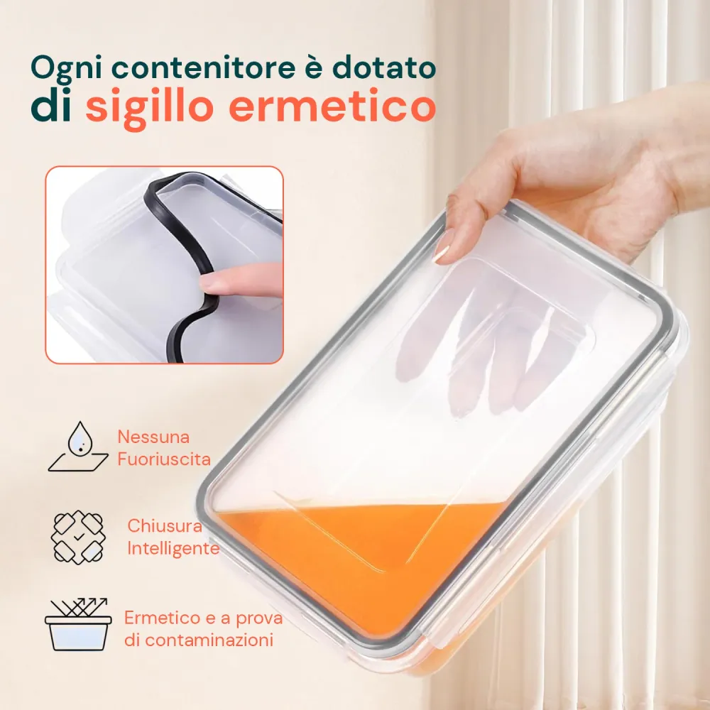 Kit 16 Contenitori Alimentari per Frigo e Dispensa– Chiusura Scatto Sicura