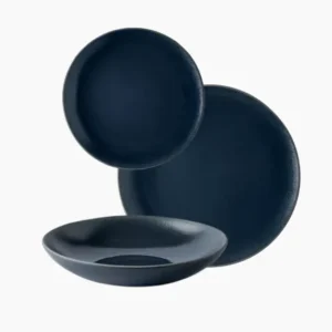 KnIndustrie Piatti Aida gres blu - Set Tavola - Un piatto piano, un fondo e un frutta