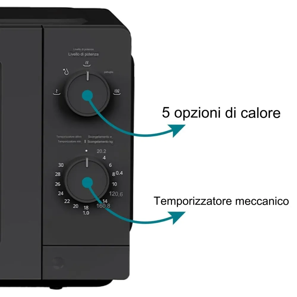 KUMTEL Microonde Nero 20 Litri 700 W 6 Livelli Potenza Funzione Scongelamento