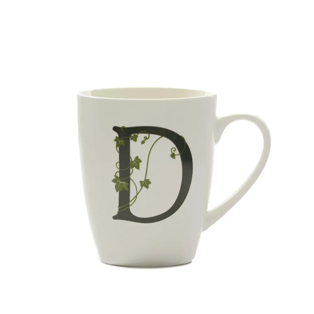 LA PORCELLANA BIANCA Mug iniziale D nera ATUPERTU tazza da latte bianca 380 cc