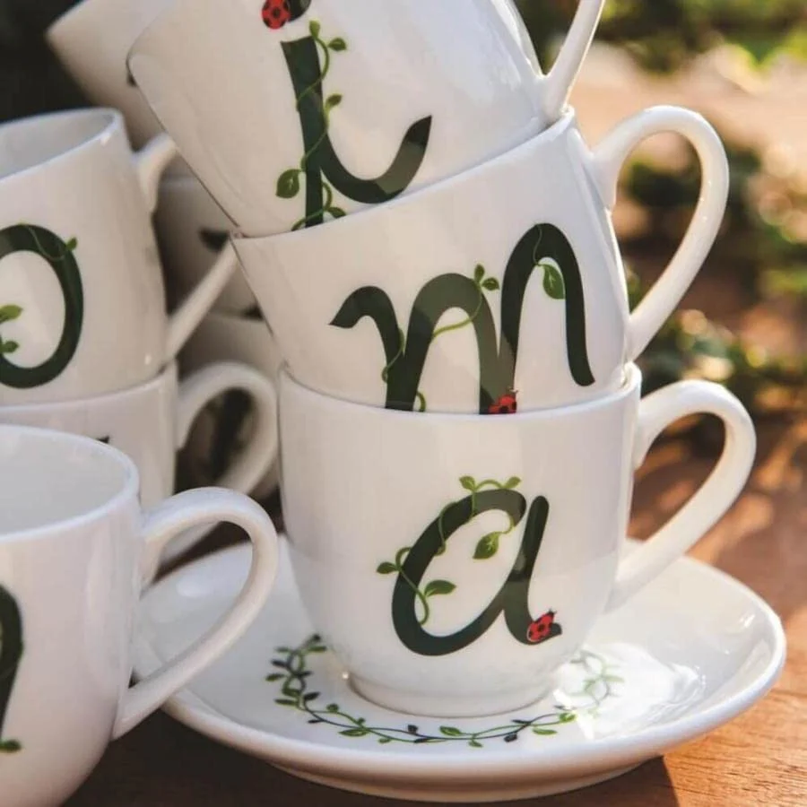 LA PORCELLANA BIANCA Tazzina da caffè con piattino lettera N porcellana "Solo Tua" 90 cc