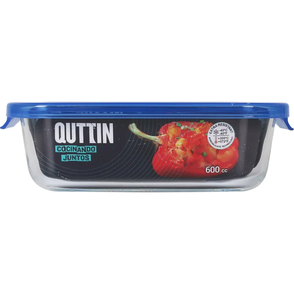 Lancheira Hermética Quttin Azul Transparente Retangular 600 ml (6 Unidades)