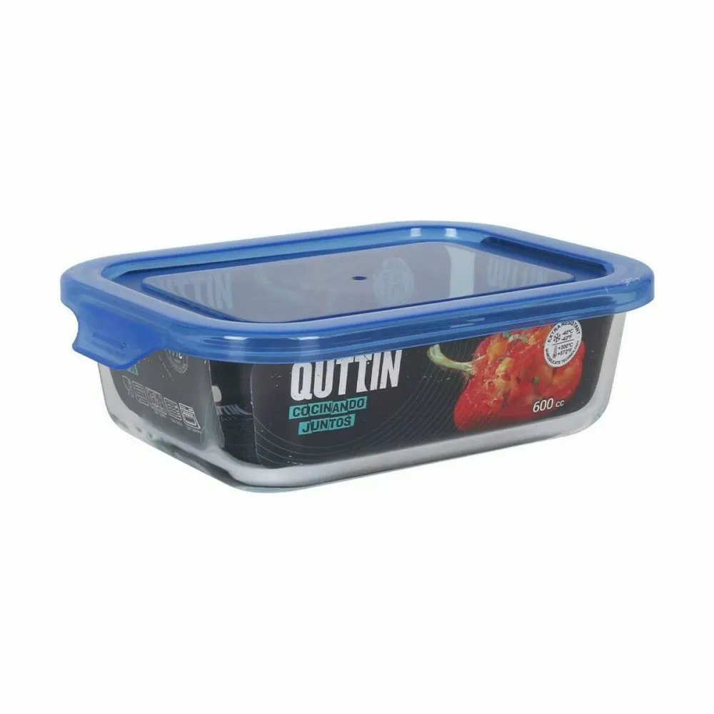 Lancheira Hermética Quttin Azul Transparente Retangular 600 ml (6 Unidades)