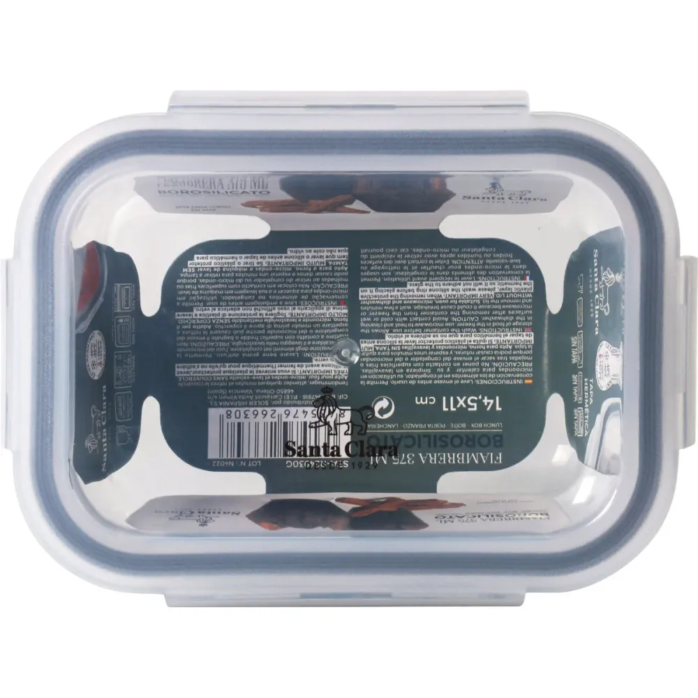 Lancheira Hermética Santa Clara Transparente Retangular 375 ml (12 Unidades)