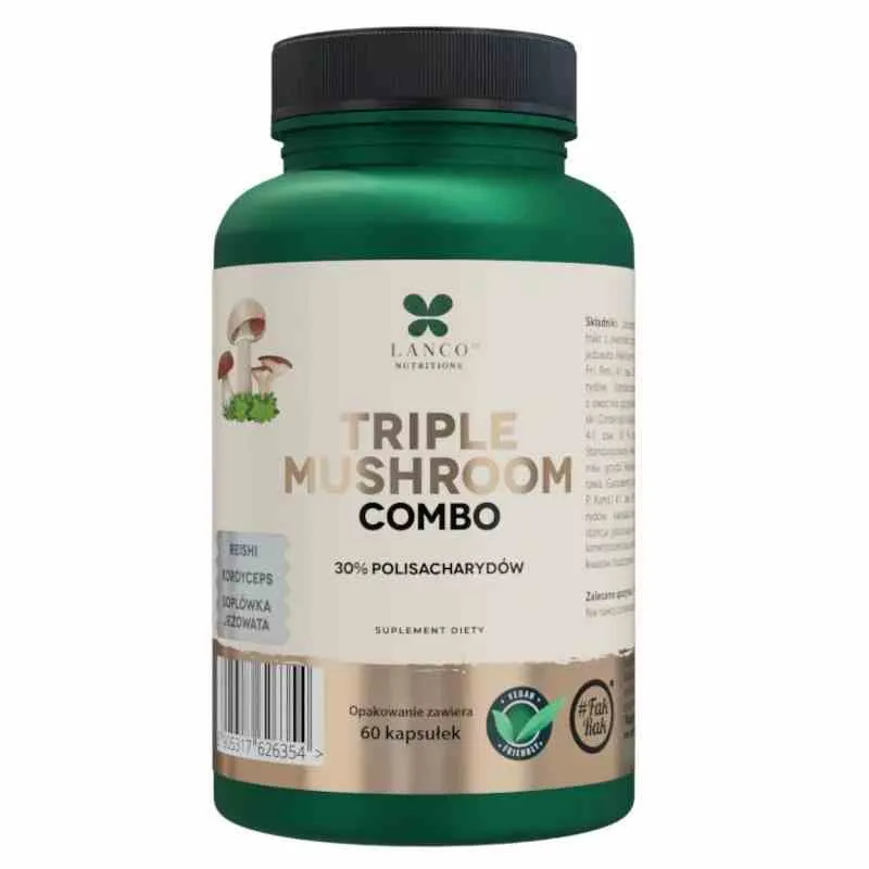 Lanco Nutritions Combinazione tripla di funghi Criniera di leone Reishi Cordyceps 60 capsule