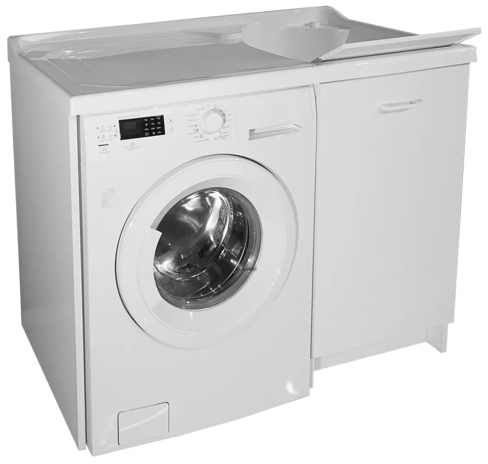 Lavatoio e Coprilavatrice 109x60x89cm Asse Termoplastico Montegrappa Edilla Bianco Destro con Cesto