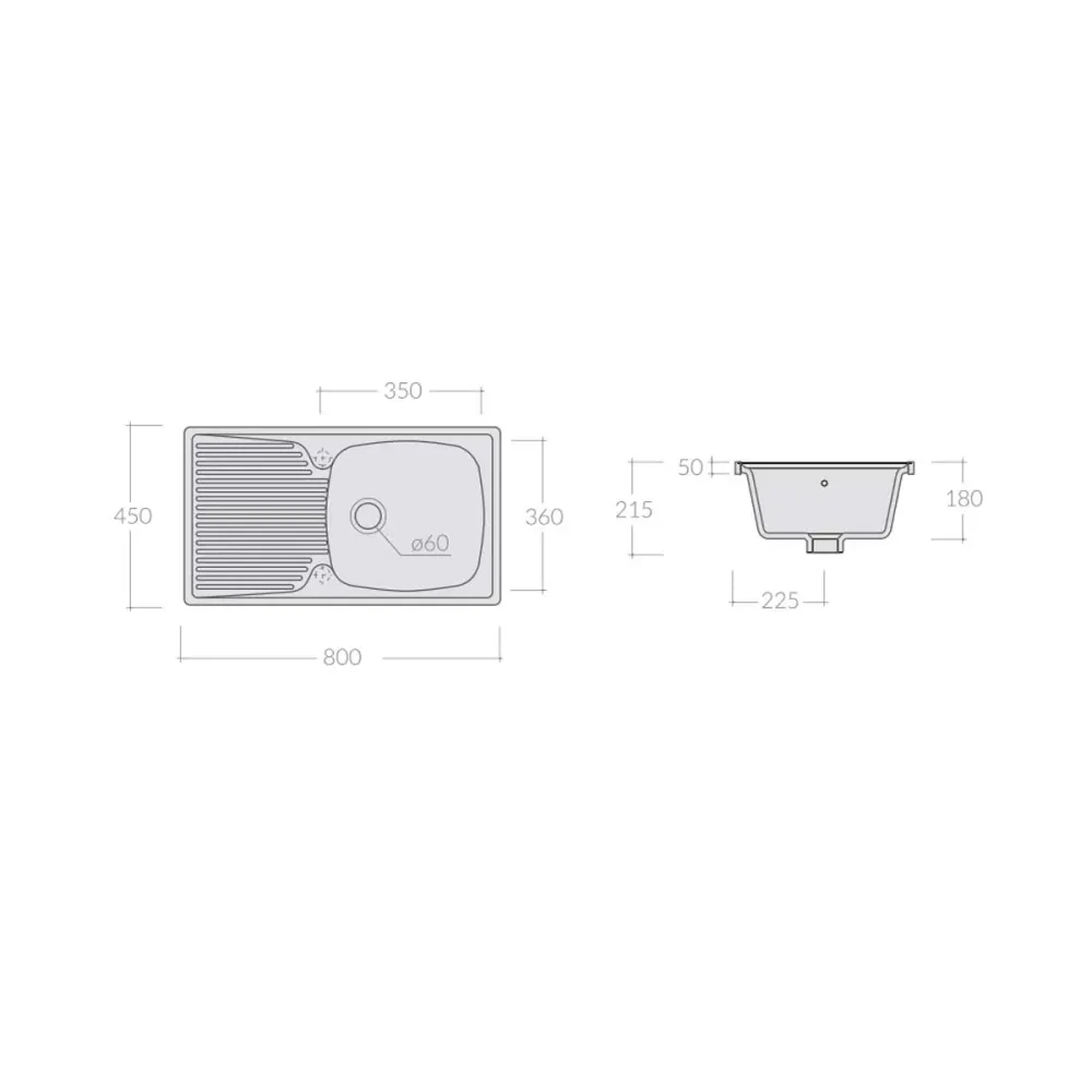Lavello cucina 80x45 Ceramica Bianca con una vasca e gocciolatoio reversibile
