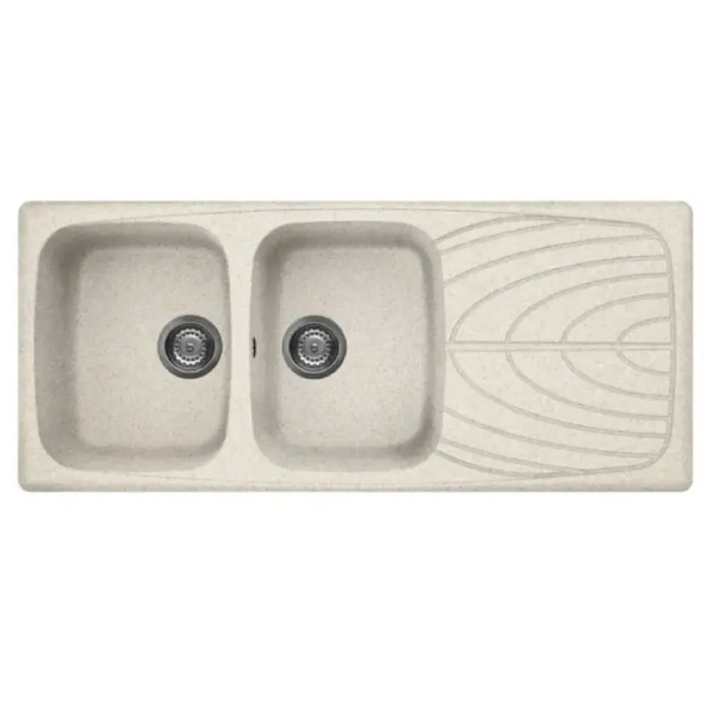 Lavello da Incasso 116x50 2 Vasche GRANITEK colore Avena con Gocciolatoio Modello Master 500 Reversibile