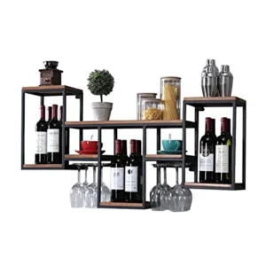LHQ-HQ cremagliera del Vino della Parete Ferro battuto Bar |Supporto di Vetro di Vino di Legno |Stand Vino |Portabicchieri...