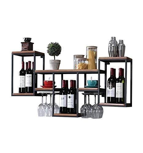 LHQ-HQ cremagliera del Vino della Parete Ferro battuto Bar |Supporto di Vetro di Vino di Legno |Stand Vino |Portabicchieri...