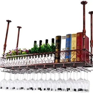 LHZHG Bar Portabicchieri Ferro battuto Muro Portabicchieri pensile Europeo Portabottiglie da Vino Altezza Regolabile Bar B...