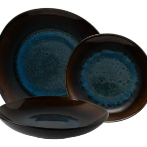 Lunasol Piatti Elements Amber Eye Organic – Set da 12 pezzi, Ø 27/25/21 cm, gres, blu, lavabile lavastoviglie