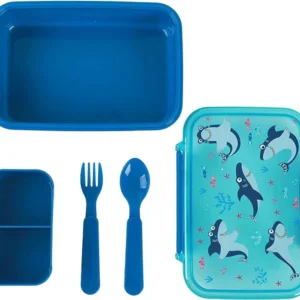 Lunch box/portamerenda ermetico Shark con divisorio e posate - iDrink Kids