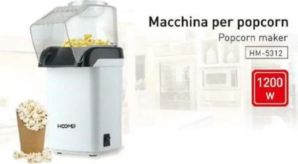 Macchina Per Pop Corn Elettrica 1200w Popcorn Senza Olio Feste Party Bambini