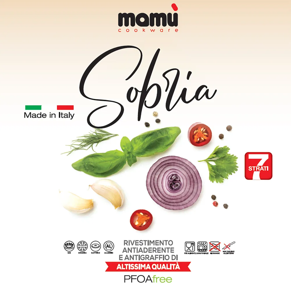 MAMÙ - Padella Antiaderente con coperchio vetro Linea Sobria diametro 28 cm