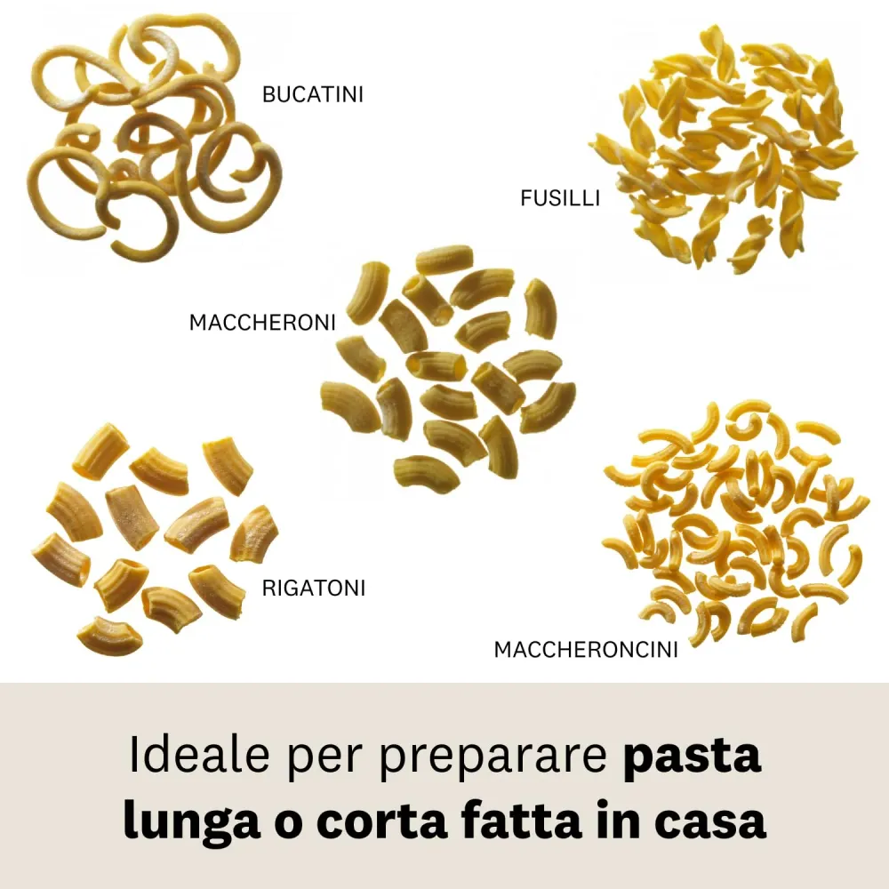 Marcato Macchina per la Pasta, Pasta Maker, Trafila per Pasta Fresca, Manuale, 5 Trafile Incluse, per Bucatini, Fusilli, M...