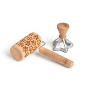 Marcato XPR-PROMO-008-BLU Kit per biscotti, Legno e Alluminio Mattarello Rullo + Stampo cookies Stella