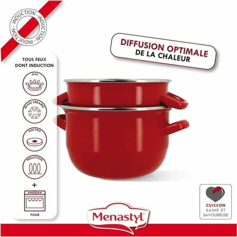Pentola Menastyl Nero Acciaio smaltato e con rifinitura vetro