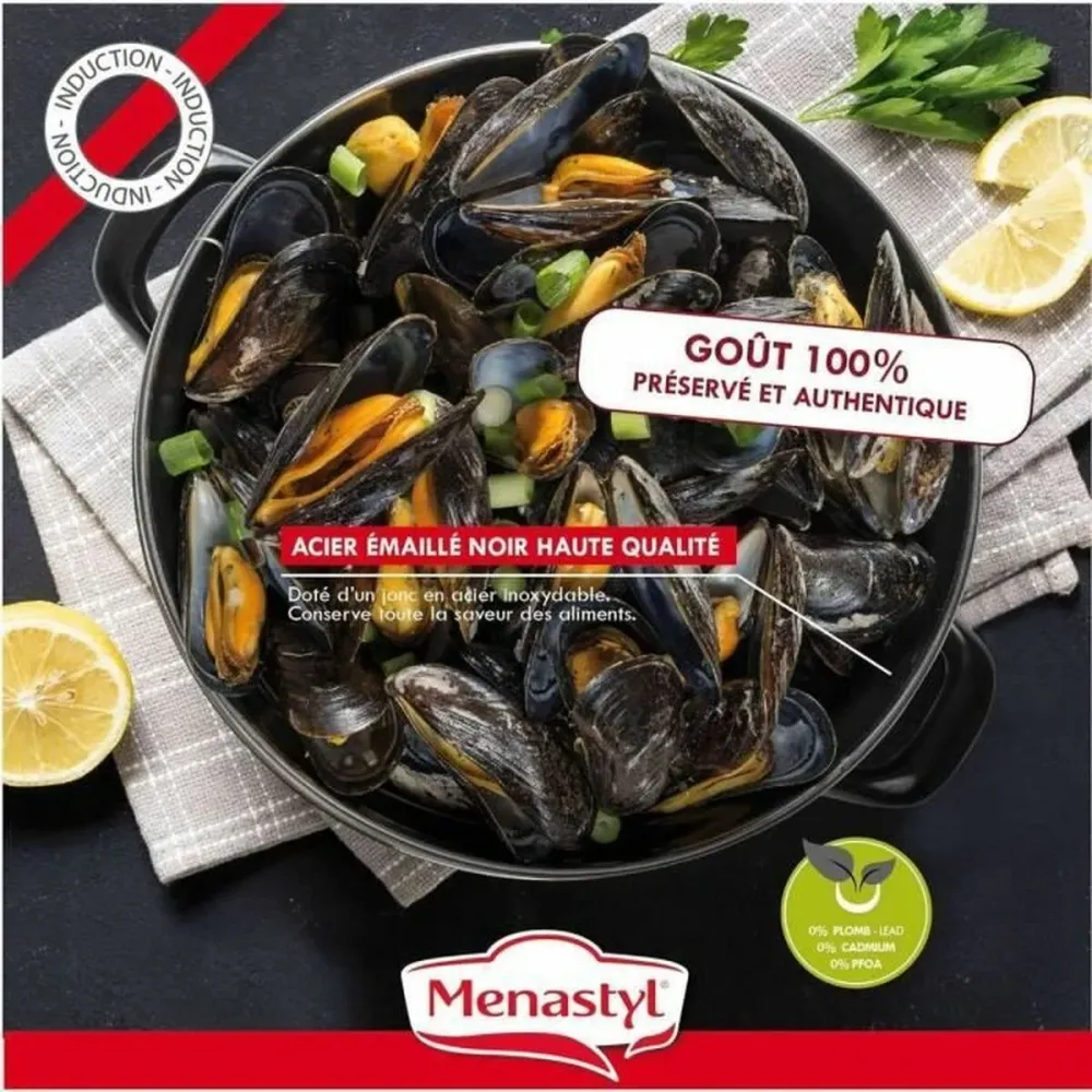Pentola Menastyl Nero Acciaio smaltato e con rifinitura vetro