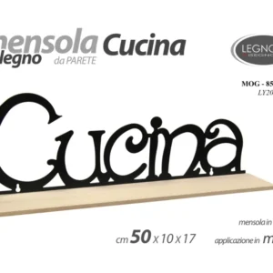 Mensola legno da parete con applicazione scritta cucina metallo 50x10x17cm