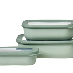 Mepal Cirqula – Contenitore per alimenti 3,5 l, 20 × 25 × 7 cm, plastica, verde oliva, 3 pezzi