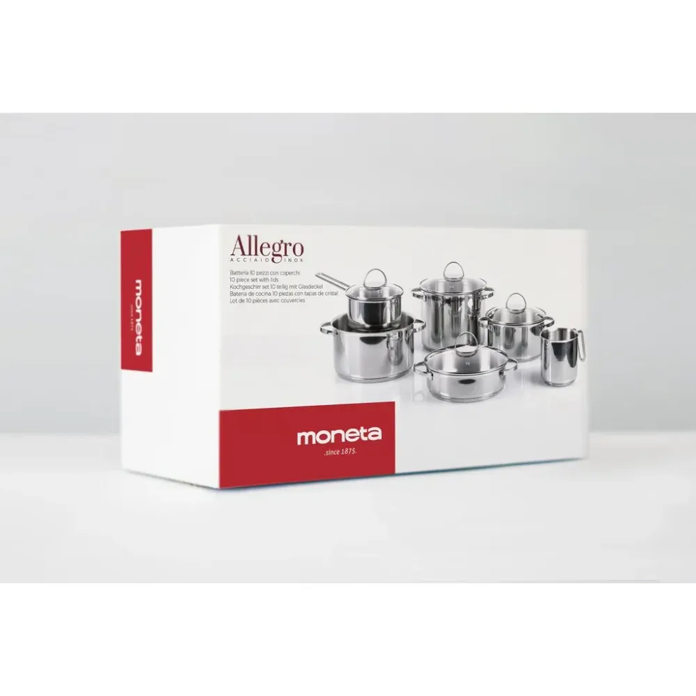 Moneta Batteria di Pentole Allegro 10 Pezzi Acciao Inox
