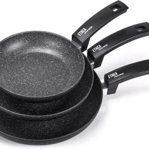 Moneta Etnea Set 3 Padelle antiaderenti, Alluminio, Nero, 20 - 24 - 28 cm, Made Italy