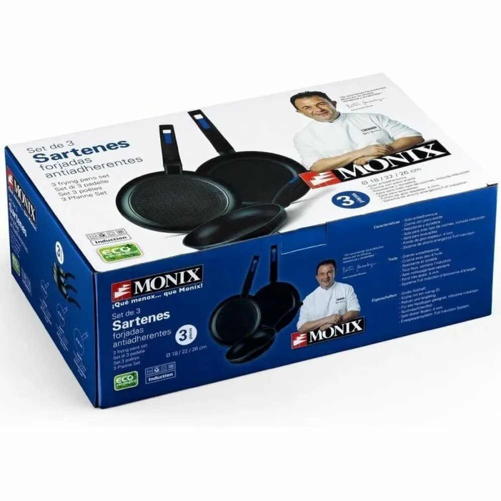 Set di padelle Monix M811200 Nero Bachelite Alluminio Forgiato 3 Pezzi