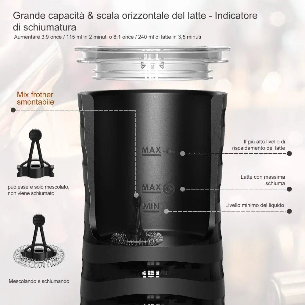 Montalatte Elettrico Riscaldatore per Monta latte caldo e freddo,Doppio Rivestimento Antiaderente,Montalatte Automatico co...