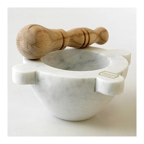 Mortaio Marmo Con pestello legno Bianco