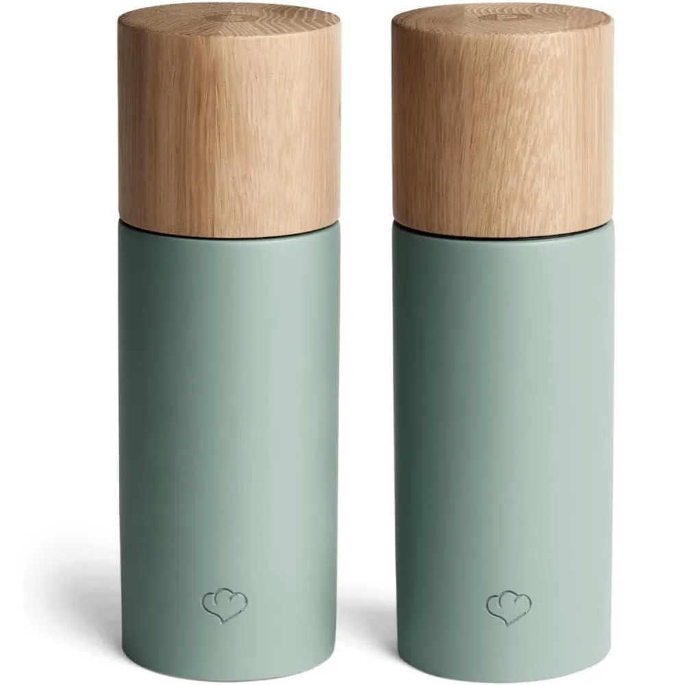 Mulino di sale e pepe set 2 pezzi. Realizzato legno di faggio e cemento - marrone/menta