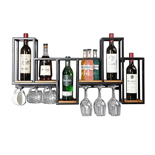 MYAOU Scaffale per Bicchieri da Vino Scaffale per Vino Metallo Parete con portabicchieri Scaffale Decorativo per Bar casa...