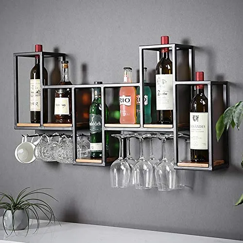 MYAOU Scaffale per Bicchieri da Vino Scaffale per Vino Metallo Parete con portabicchieri Scaffale Decorativo per Bar casa...