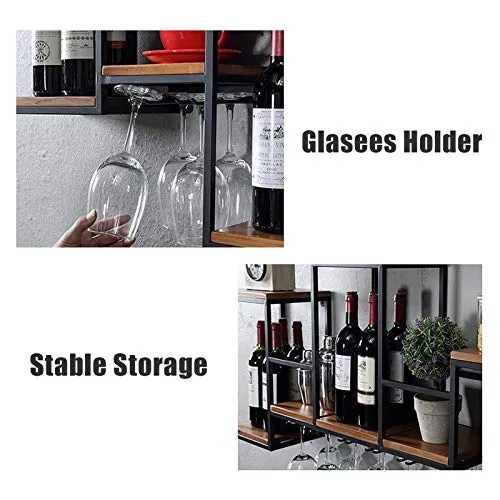 MYAOU Scaffale per Bicchieri da Vino Scaffale per Vino Metallo Parete con portabicchieri Scaffale Decorativo per Bar casa...