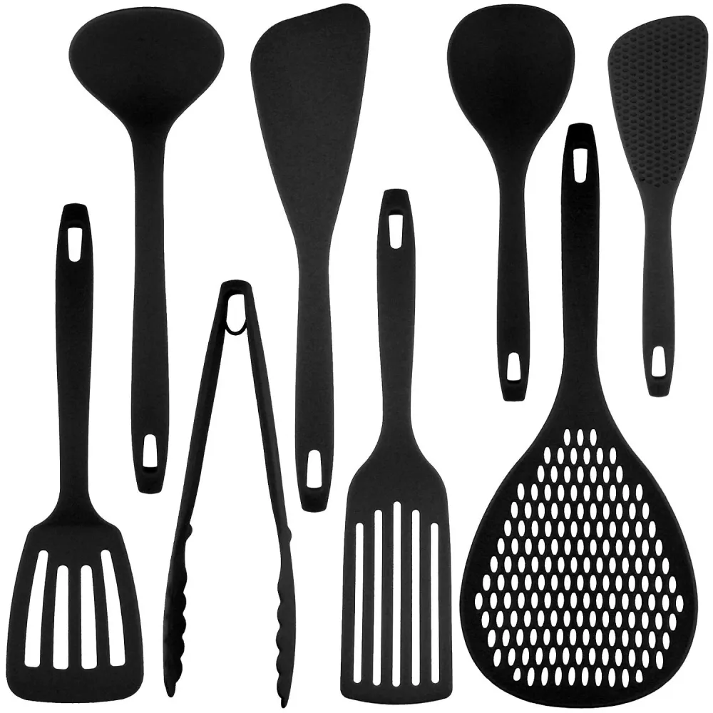 Nagao Set di Utensili da Cucina 8 Pezzi Nylon Nero Made Japan