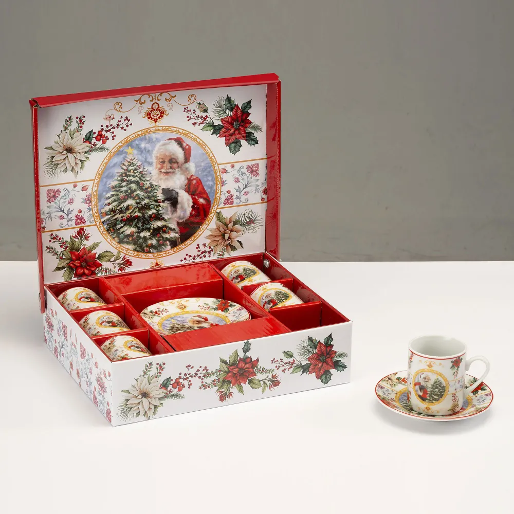 NOEL Lamart Set di 6 Tazze Caffè Natalizie 80ml con Piattino 11cm Porcellana