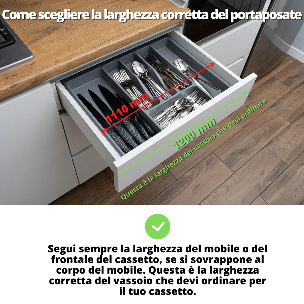 Portaposate per cassetti 1200mm - Profondità: 490mm - Metallico NTP