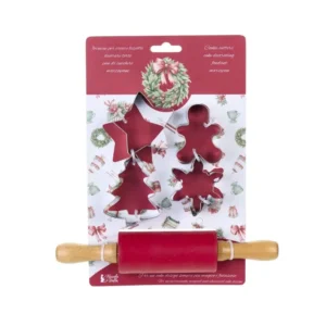 Nuvole di Stoffa Set 4 Stampini da cucina + mattarello "Storia di Natale"