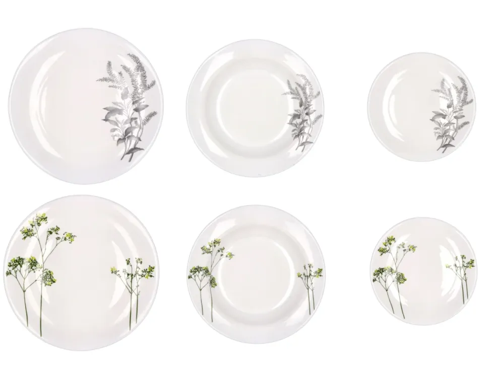 Opale servizio di piatti da 18 pezzi bianco con foglie 2 assortimenti