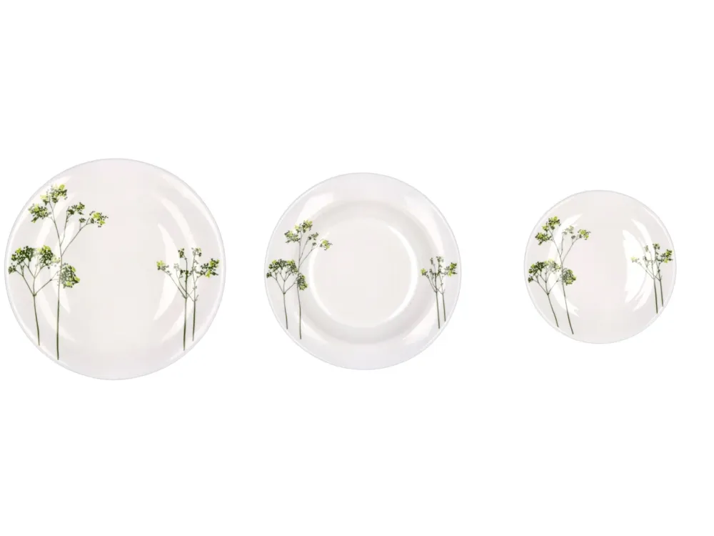 Opale servizio di piatti da 18 pezzi bianco con foglie 2 assortimenti