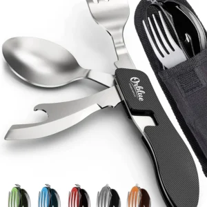 ORBLUE Utensili da campeggio 4--1 - Cucchiaio, forchetta e apriscatole/apribottiglie portatili acciaio inossidabile con cu...