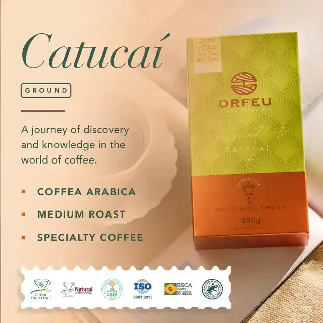 Orfeu Catucaí Caffè Macinato – 100% Arabica Tostata e Macinata, Note di Melassa, Caramello e Miele – 8.82 oz (250g)