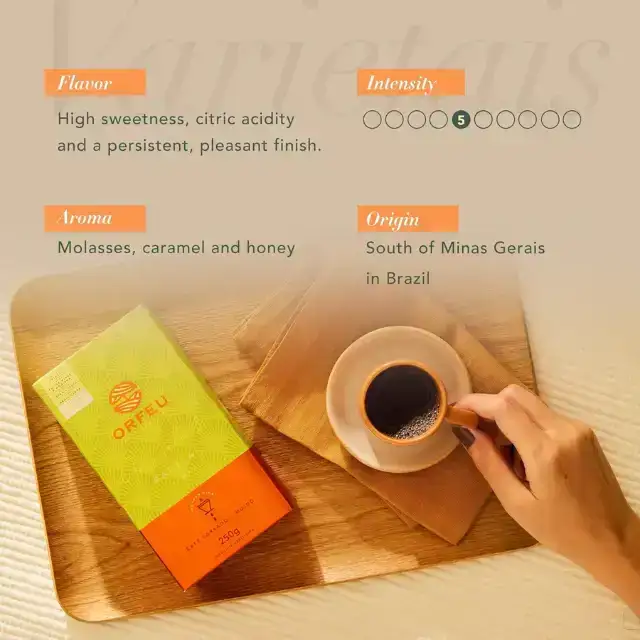 Orfeu Catucaí Caffè Macinato – 100% Arabica Tostata e Macinata, Note di Melassa, Caramello e Miele – 8.82 oz (250g)
