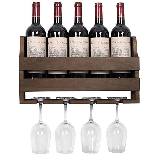 OROPY Portabottiglie Parete e Supporto Vetro, Scaffale di Esposizione di stoccaggio del Vino Legno Rustic, per Arredamento...