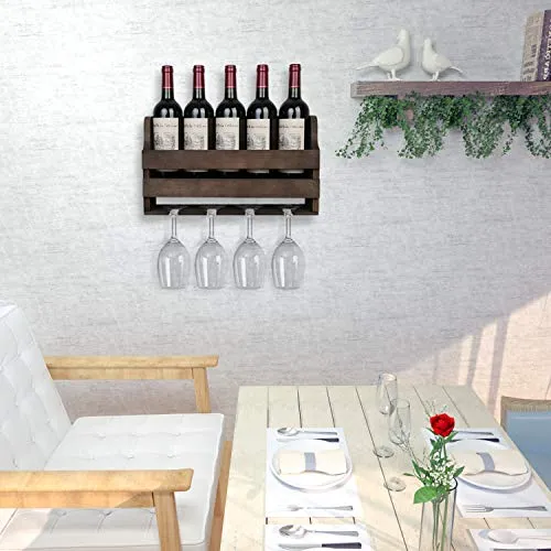 OROPY Portabottiglie Parete e Supporto Vetro, Scaffale di Esposizione di stoccaggio del Vino Legno Rustic, per Arredamento...