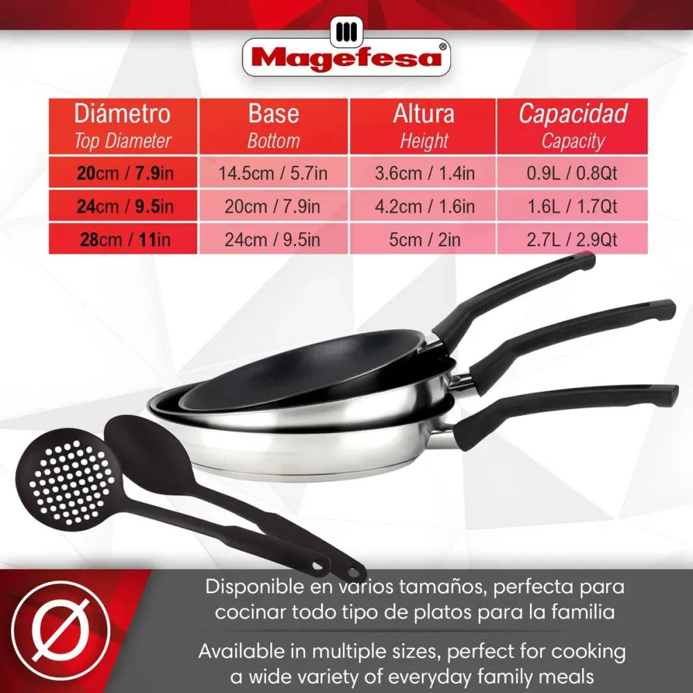 Padella Magefesa Argentato Acciaio inossidabile Ø 24 cm Ø 20 cm Ø 28 cm 3 Pezzi (3 Unità)