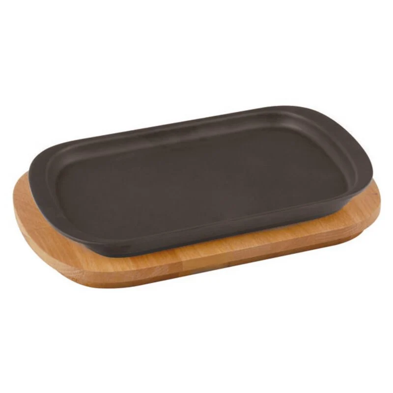 Paderno Piatto servire Ghisa smaltata con supporto Legno