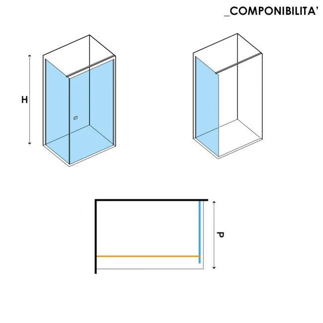 Parete fissa da 100 cm per porta doccia battente e soffietto modelli Ermes e Demetra Cristallo Trasparente da 6 mm