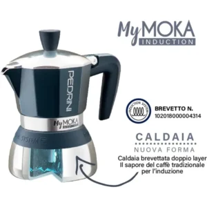 Pedrini MyMoka Induction | Caffettiera Moka 2 Tazze per Induzione | Caldaia Brevettata Doppio Strato | Design Tradizionale...